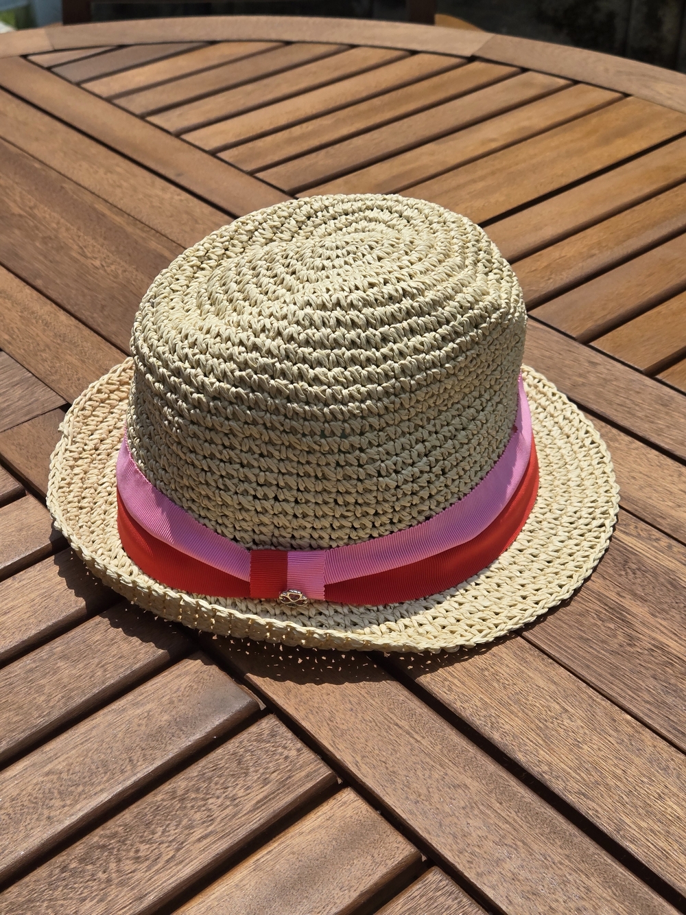 kate spade Natural Straw Hat with Pink and Red Ribbon